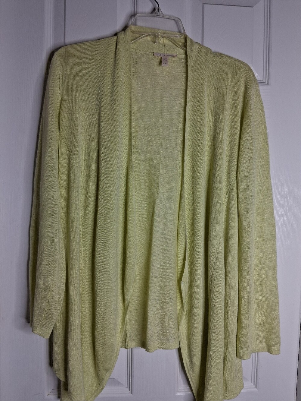 Eileen Fisher Organic Linen Light Lime Open-Front Women’s Cardigan Sweater SZ L